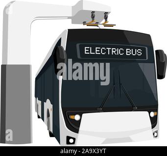 Bus électrique se trouve à la station de charge. Vector illustration Illustration de Vecteur