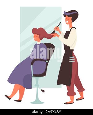 La coloration des cheveux au salon de beauté, coiffure et female client on chair Illustration de Vecteur