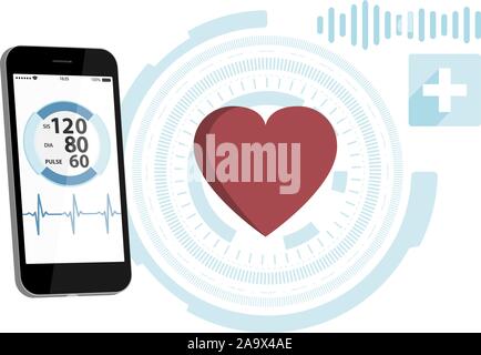 Application mobile pour mesurer le pouls et la pression artérielle. La santé numérique Illustration de Vecteur