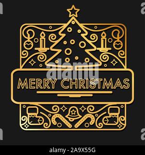 Maison de vacances hiver Carte de souhaits avec decorated Christmas Tree Illustration de Vecteur