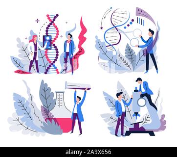 La recherche de l'ADN, de la génétique et de la science de laboratoire, icônes isolé Illustration de Vecteur