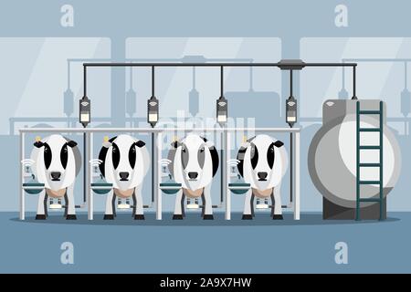 Ferme laitière moderne. La traite automatisée et intelligente de l'agriculture. Illustration vecteur EPS 10 Illustration de Vecteur