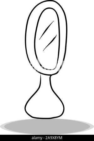 Icône miroir sur fond blanc, modèle plat, dessin à la main. Illustration de l'accessoire, symbole de contour Illustration de Vecteur