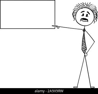 Vector cartoon stick figure dessin illustration conceptuelle du scientifique Albert Einstein montrant signe vide. Illustration de Vecteur