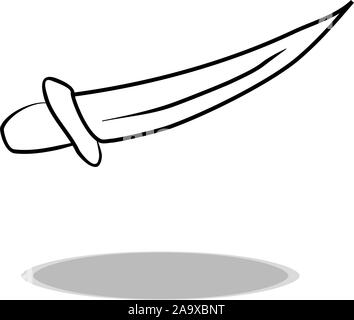 Icône d'arme sur fond blanc, modèle plat, dessin à la main. Illustration sabre, symbole de contour Illustration de Vecteur