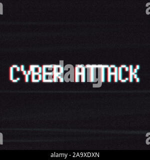 Cyber attaque Inscription En Pixel Style bruit sur fond sombre Banque D'Images