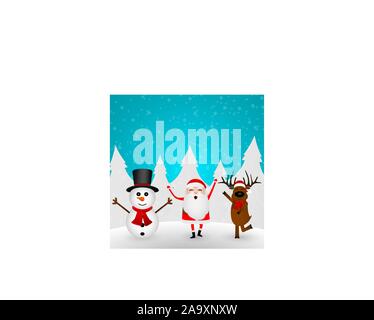 Cartoon funny santa claus, renne et bonhomme de danser dans l'isolement Illustration de Vecteur