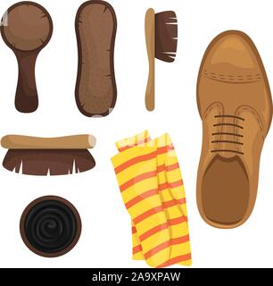 Service de Cireur kit. Brosses, éponges, du cirage. Vector illustration. Illustration de Vecteur