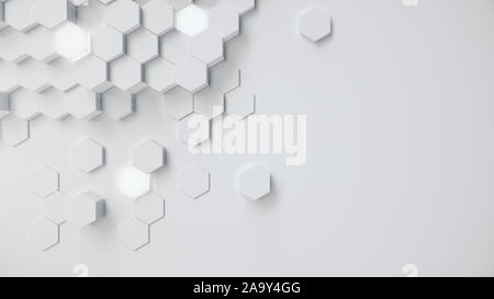 Résumé fond hexagonal géométriques blancs. Polygone de surface avec des hexagones rougeoyant, Honeycomb. Résumé auto-blanc hexagones lumineux Banque D'Images