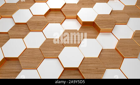 Fond texture pattern hexagonal moderne. Abeilles à différents niveaux. Le rendu 3d illustration. Bannière futuristes. Banque D'Images