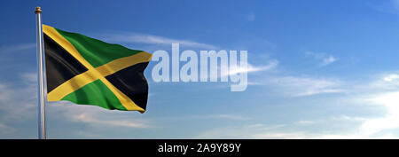 Pavillon de la Jamaïque Lieu agitant au vent avec ciel dans l'arrière-plan Banque D'Images