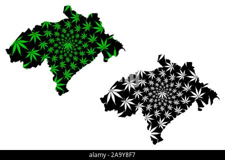 Midlothian (Royaume-Uni, l'administration locale en Ecosse) la carte est conçue de feuilles de cannabis vert et noir, Edinburghshire (comté d'Édimbourg) carte réalisée Illustration de Vecteur