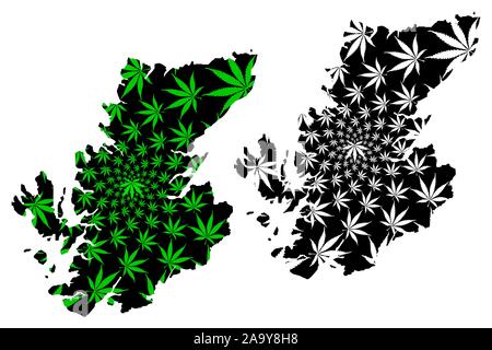 Highland (Royaume-Uni, l'administration locale en Ecosse) la carte est conçue de feuilles de cannabis vert et noir, les Highlands écossais, inner-Hebridean, conseil ar Illustration de Vecteur