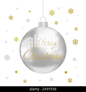 Décoration de Noël, Joyeux Noël argent balle avec flocon de neige sur fond blanc Illustration de Vecteur