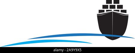 Transport cargo dans l'océan par le conteneur isolé sur fond blanc Illustration de Vecteur
