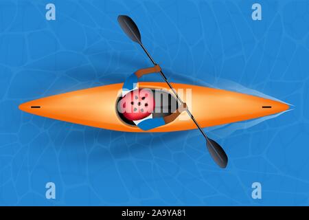 Kayak simple slalom avec paddler Illustration de Vecteur