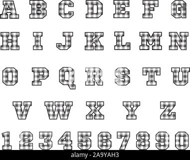 Lettre et numéros checkered background. buffalo plaid serviette alphabet et nombre. Illustration de Vecteur