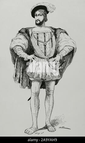 François I (1494-1547). Roi de France (1515-1547). La gravure. Museo Militar, 1883. Banque D'Images