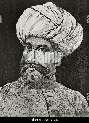 Hayreddin Barbarossa (ch. 1478-1546). L'amiral ottoman. La gravure. Museo Militar, 1883. Banque D'Images