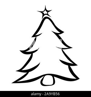 Sapin de noël pour l'icône symbole ligne épaisse art. avant-projet d'evergreen sapin isolé sur fond blanc Illustration de Vecteur