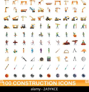 100 icônes construction set. Cartoon illustration de 100 icônes construction vector set isolé sur fond blanc Illustration de Vecteur