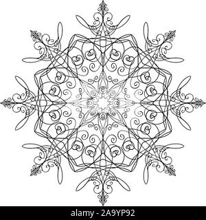 Vector dessin, plume et encre de flocon de neige forme ronde, ornamental design graphique au style de mandala. Illustration de Vecteur