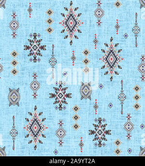 La conception ethnique de couleur transparente sur fond bleu clair pour les impressions textiles. Banque D'Images