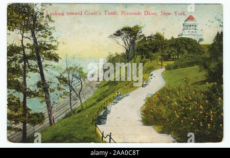 Carte postale à la recherche vers la tombe de Grant sur Riverside Drive dans la ville de New York, New York, 1910. À partir de la Bibliothèque publique de New York. () Banque D'Images