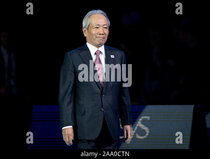 Londres, Royaume-Uni. 17 novembre, 2019. Nitto CHEF Hideo Takasaki pendant l'TSITSIPAS vs THIEM match à la Nitto ATP World Tour Finals Londres Jour 8 (finale) à l'O2, Londres, Angleterre le 17 novembre 2019. Photo par Andy Rowland. Credit : premier Media Images/Alamy Live News Banque D'Images