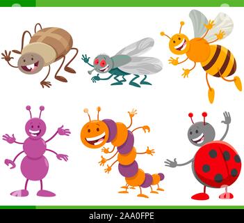 Cartoon Illustration des insectes et des animaux heureux Bugs Jeu de caractères Illustration de Vecteur