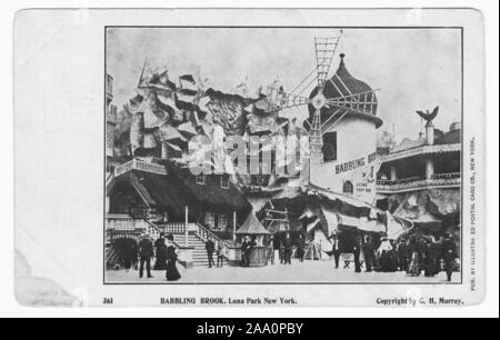 Carte postale gravée d'un moulin à Luna Park's babillage du ruisseau, Coney Island, New York City, publié par l'illustre la carte postale, 1905. À partir de la Bibliothèque publique de New York. () Banque D'Images