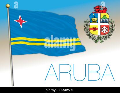 National de l'île d'Aruba drapeau et d'armoiries, vector illustration Illustration de Vecteur