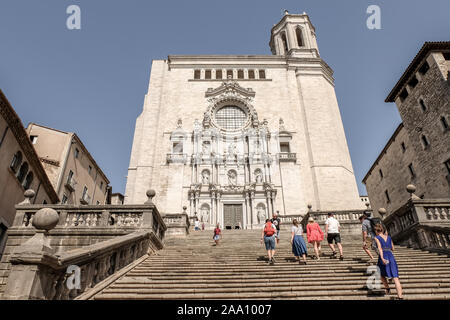 GIRONA, ESPAGNE - 18 juillet 2018 : la cathédrale de Gérone, également connu sous le nom de la cathédrale de Saint Mary de Gérone Banque D'Images