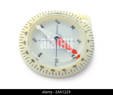 Boussole Close up blanc isolé sur fond blanc. Banque D'Images