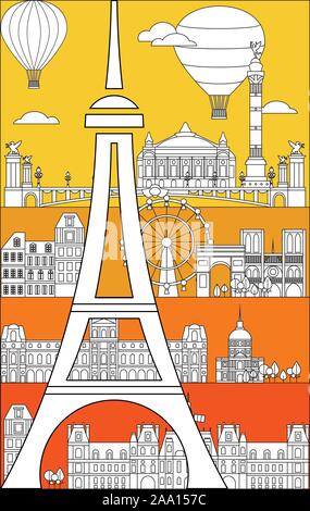 Poster avec monuments de Paris, vecteur illustration monochrome verticale dans l'art de style sur fond lumineux. Silhouette vecteur Illustration de la terre Illustration de Vecteur