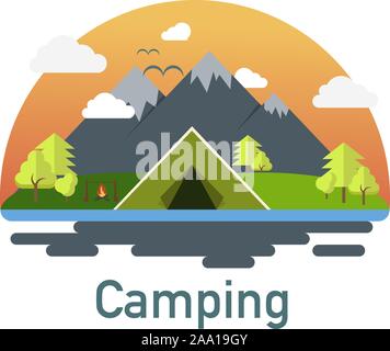 Concept de camping. Illustration du paysage dans la conception. Journée d'été. Vector illustration Illustration de Vecteur