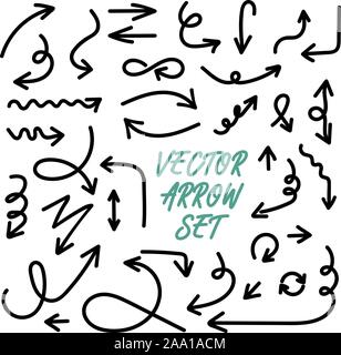 Flèches, dessin à la main. Jeu de flèches. L'icône de flèche. Touches de couleur noire. vecteur icône. Vecteur de flèches collection. Vector illustration Illustration de Vecteur