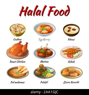 Ensemble d'aliments délicieux et célèbre de Halal en gradient de couleur icône design plat,vector illustration Illustration de Vecteur