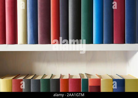 Close up de rangées de livres avec des couvertures dans un plateau blanc Banque D'Images