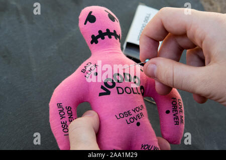 Avec une poupée Voodoo rose books de broches ou aiguilles vaudou Banque D'Images