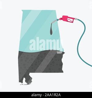 Site Alabama en USA, alimentée par l'huile. La pompe à gaz alimentée carte. Sur la carte il y a une réflexion en verre. L'état américain. Conceptuel. La production d'huile Illustration de Vecteur