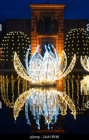 Stuttgart, Allemagne. 18 Nov, 2019. Beaucoup d'éclairage de Noël brille dans le jardin de Noël à Wilhelma. Le spectacle de lumière peut encore être vu à Wilhelma jusqu'au 6 janvier 2020. Crédit : Tom Weller/dpa/Alamy Live News Banque D'Images
