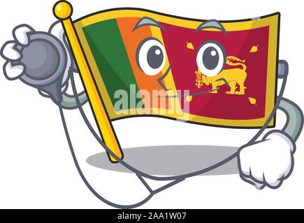 Drapeau Sri lanka avec mascotte en caractère médecin Illustration de Vecteur