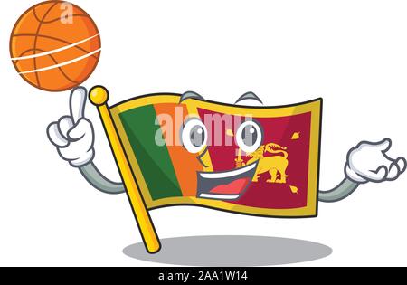 Drapeau Sri lanka avec mascotte en caractère holding basketball Illustration de Vecteur