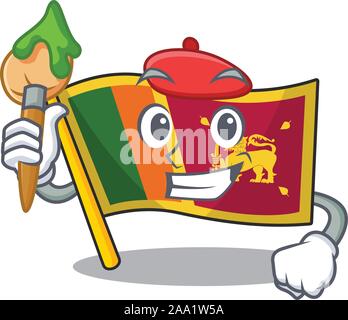 Drapeau Sri lanka avec mascotte en caractère peintre Illustration de Vecteur