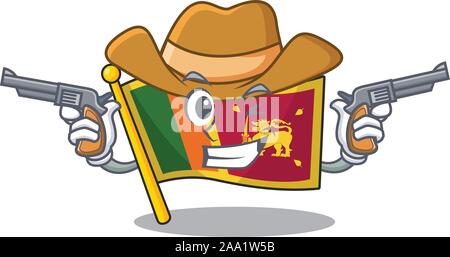 Drapeau Sri lanka avec mascotte en caractère cowboy Illustration de Vecteur