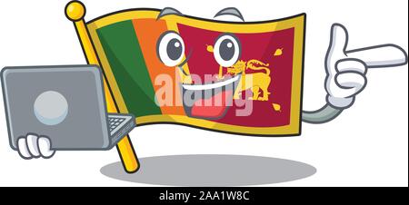 Drapeau Sri lanka avec mascotte en apporter avec caractère portable Illustration de Vecteur