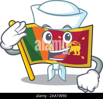 Drapeau Sri lanka avec mascotte en caractère marin Illustration de Vecteur