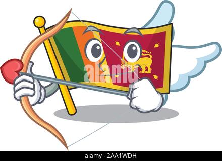 Drapeau Sri lanka avec mascotte en caractère Cupidon Illustration de Vecteur