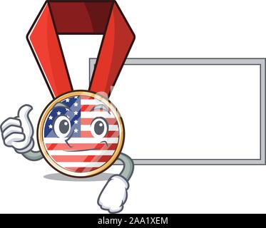 Cartoon usa médaille avec de Thumbs up avec caractère conseil Illustration de Vecteur